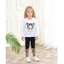Girl Clothes Figure Graphic Drop Shoulder Top Pullover Leopard Print Pants Fall Winter Outfit Set