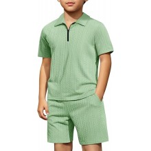 Boys 2 Piece Summer Outfits Kids Quarter Zip Polo Shirt and Shorts Set Athletic Tracksuit 5-14 Years