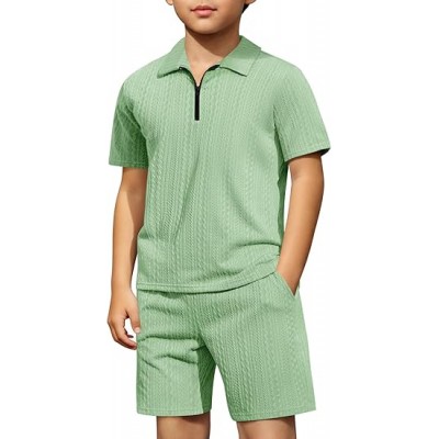 Boys 2 Piece Summer Outfits Kids Quarter Zip Polo Shirt and Shorts Set Athletic Tracksuit 5-14 Years